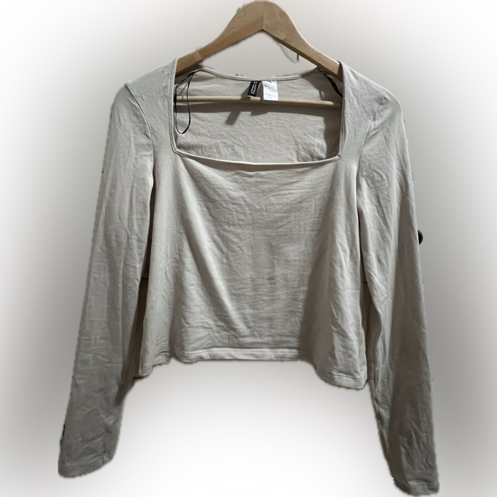 Divided Square Neckline Long Sleeve Top